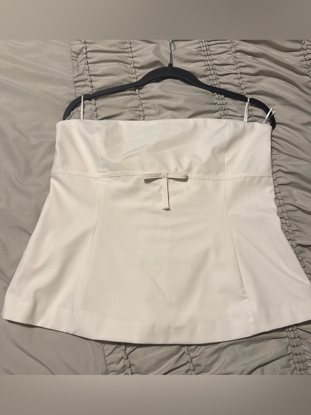 Cream Strapless Top with Front Tie side zipper